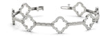 White gold Diamond Pave Clover Link Bracelet with Round Stones and Textured Band