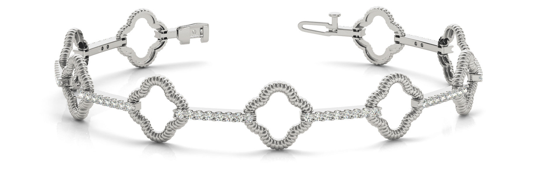 White gold Diamond Round Cut Rope Band Bracelet with Pave Prong Setting