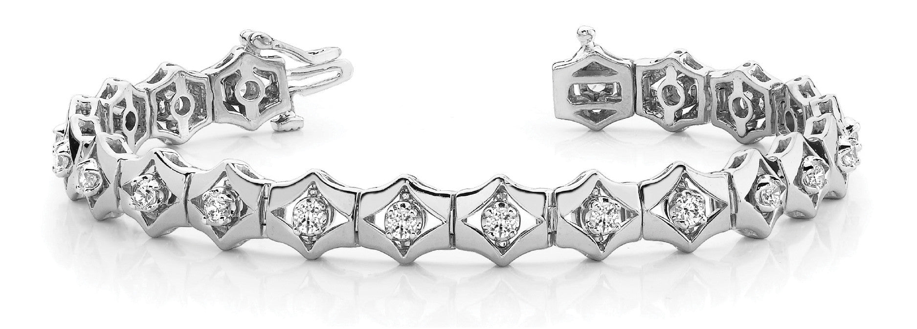 White gold Diamond Round-Cut Tennis Bracelet with Bezel Setting and Articulated Band