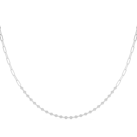White gold Diamond Round Stone Paperclip Chain Necklace with Bezel Setting