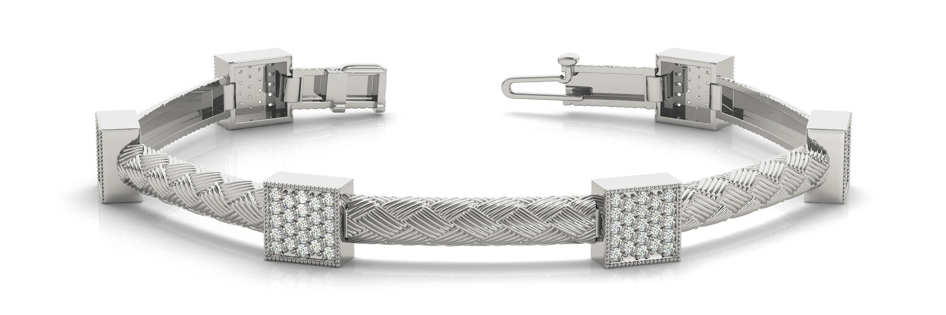 White gold Diamond Square Pavé Box Braided Bracelet