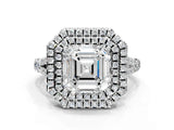 White gold Double Halo Asscher Cut Diamond Split Shank Engagement Ring with Four-Prong Setting_3