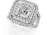 White gold Double Halo Asscher Cut Diamond Split Shank Pave Set Ring_4