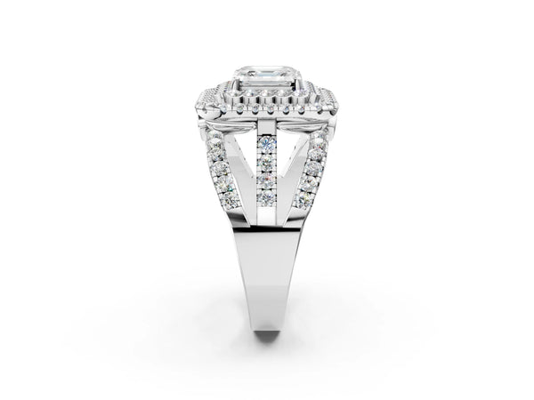 Sterling Silver Asscher Cut Scalloped Double Halo Engagement Ring Setting