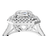 White gold Double Halo Asscher Cut Diamond Split Shank Ring with Four Prong Setting_10