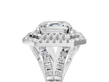 White gold Double Halo Asscher Cut Diamond Split Shank Ring with Four Prong Setting_11