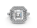 White gold Double Halo Asscher Cut Diamond Split Shank Ring with Four Prong Setting_6