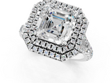 White gold Double Halo Asscher Cut Diamond Split Shank Ring with Four Prong Setting_7