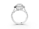White gold Double Halo Asscher Cut Diamond Split Shank Ring with Four Prong Setting_9