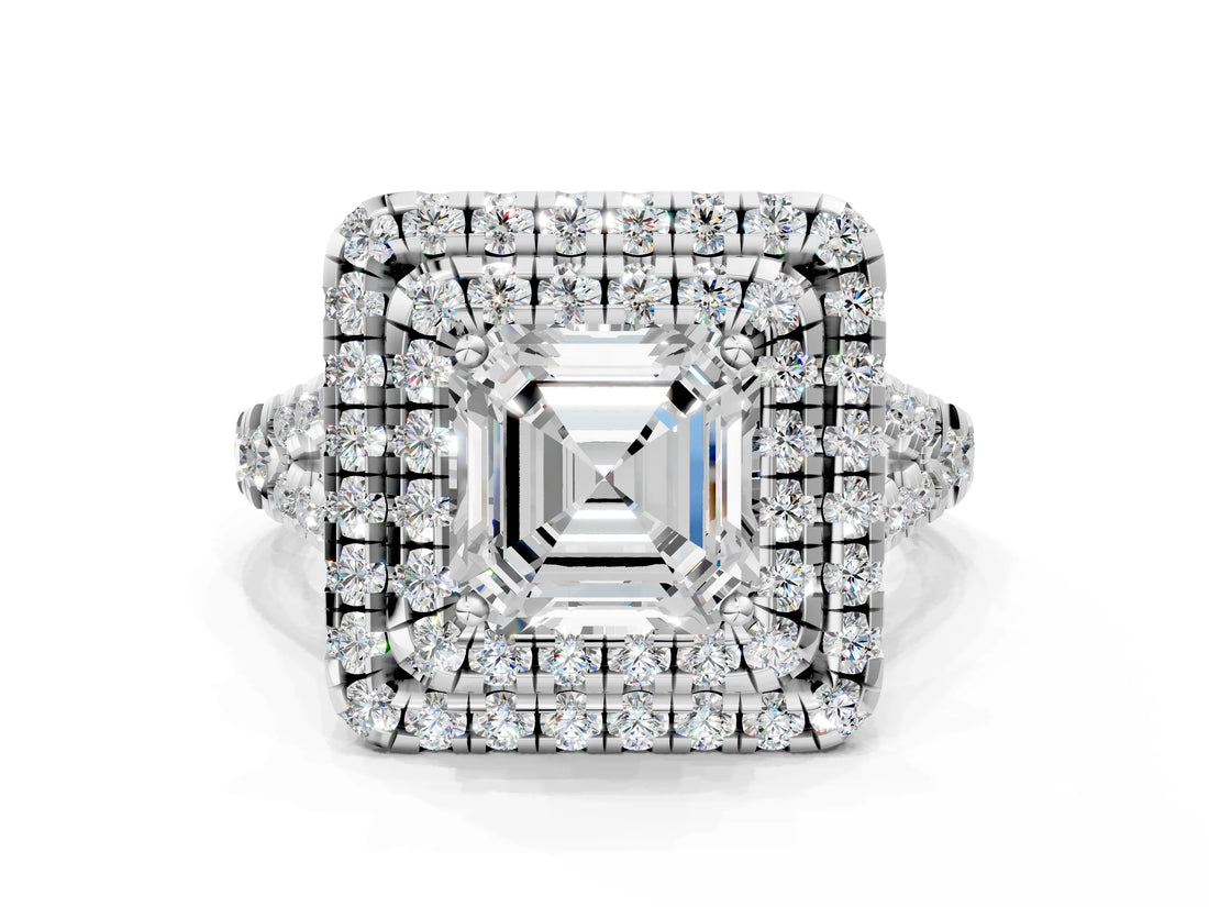 White gold Double Halo Asscher Cut Pave Split Shank Prong Set Ring_15