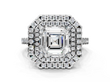 White gold Double Halo Asscher Diamond Pave Band with Four-Prong Setting_10