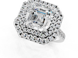 White gold Double Halo Asscher Diamond Pave Band with Four-Prong Setting_11