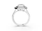 White gold Double Halo Asscher Diamond Pave Band with Four-Prong Setting_13