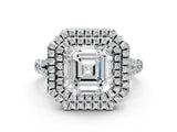 White gold Double Halo Asscher-Shaped Split Shank Diamond Ring with Prong Setting_20