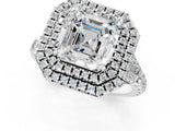 White gold Double Halo Asscher-Shaped Split Shank Diamond Ring with Prong Setting_21
