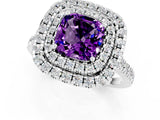 White gold Double Halo Cushion Cut Amethyst Pavé Band with Four-Prong Setting_1