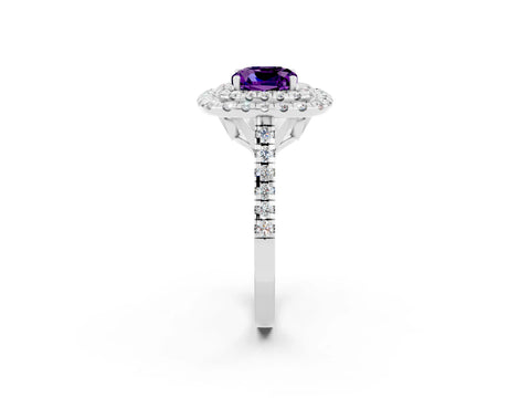White gold Double Halo Cushion Cut Amethyst Pavé Band with Four-Prong Setting_2