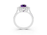 White gold Double Halo Cushion Cut Amethyst Pavé Band with Four-Prong Setting_3