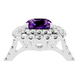 White gold Double Halo Cushion Cut Amethyst Pavé Band with Four-Prong Setting_4