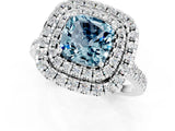 White gold Double Halo Cushion Cut Aquamarine Pavé Band with Four-Prong Setting_1