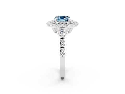 White gold Double Halo Cushion Cut Aquamarine Pavé Band with Four-Prong Setting_2