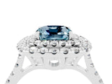 White gold Double Halo Cushion Cut Aquamarine Pavé Band with Four-Prong Setting_4