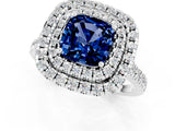 White gold Double Halo Cushion Cut Blue Sapphire Pavé Band with Four-Prong Setting_1