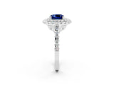 White gold Double Halo Cushion Cut Blue Sapphire Pavé Band with Four-Prong Setting_2