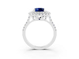 White gold Double Halo Cushion Cut Blue Sapphire Pavé Band with Four-Prong Setting_3