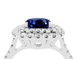 White gold Double Halo Cushion Cut Blue Sapphire Pavé Band with Four-Prong Setting_4