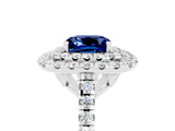 White gold Double Halo Cushion Cut Blue Sapphire Pavé Band with Four-Prong Setting_5