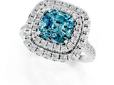 White gold Double Halo Cushion Cut Blue Topaz Pavé Band with Four-Prong Setting_1
