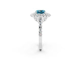 White gold Double Halo Cushion Cut Blue Topaz Pavé Band with Four-Prong Setting_2