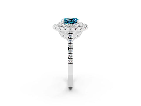 White gold Double Halo Cushion Cut Blue Topaz Pavé Band with Four-Prong Setting_2