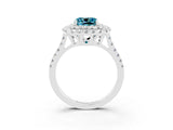 White gold Double Halo Cushion Cut Blue Topaz Pavé Band with Four-Prong Setting_3