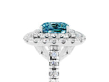 White gold Double Halo Cushion Cut Blue Topaz Pavé Band with Four-Prong Setting_5