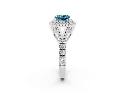 White gold Double Halo Cushion Cut Blue Topaz Split Shank Engagement Ring with Four-Prong Setting_2