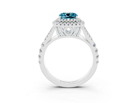 White gold Double Halo Cushion Cut Blue Topaz Split Shank Engagement Ring with Four-Prong Setting_3