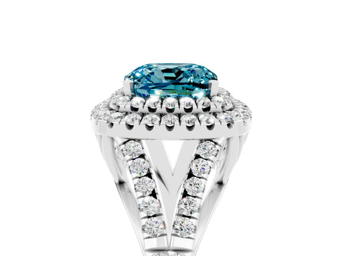 White gold Double Halo Cushion Cut Blue Topaz Split Shank Engagement Ring with Four-Prong Setting_5