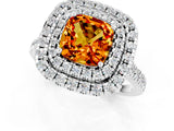 White gold Double Halo Cushion Cut Citrine Pavé Band with Four-Prong Setting_1