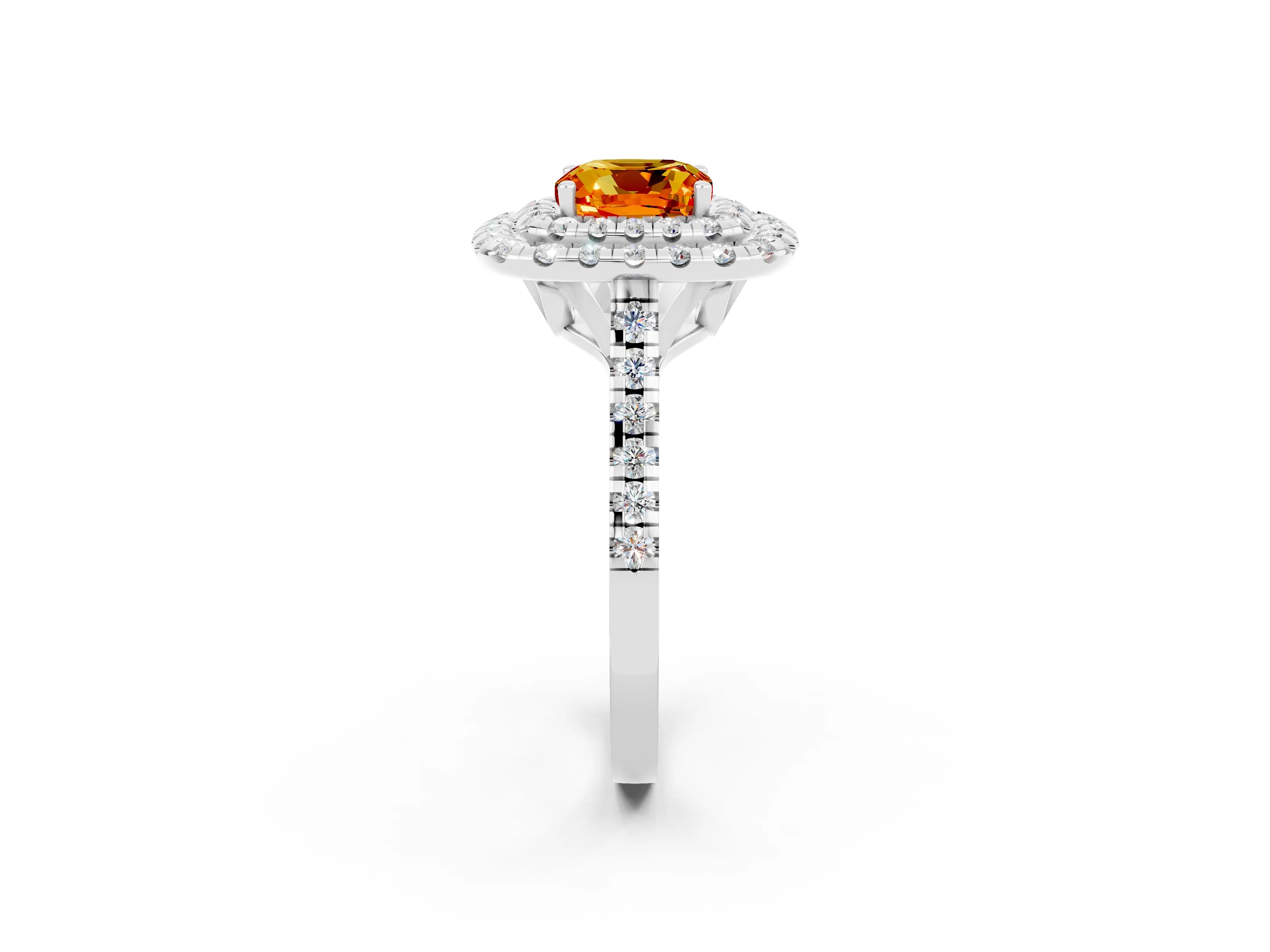 White gold Double Halo Cushion Cut Citrine Pavé Band with Four-Prong Setting_2