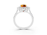 White gold Double Halo Cushion Cut Citrine Pavé Band with Four-Prong Setting_3