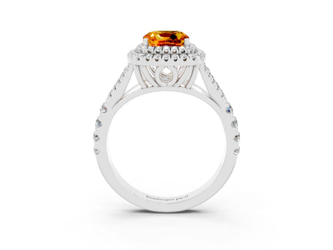 White gold Double Halo Cushion Cut Citrine Split Shank Engagement Ring with Four-Prong Setting_3