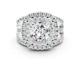 White gold Double Halo Cushion Cut Diamond Split Shank Pave Set Ring