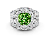 White gold Double Halo Cushion Cut Diamond Split Shank Pave Set Ring