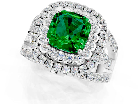 White gold Double Halo Cushion Cut Diamond Split Shank Pave Set Ring_1
