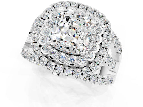 White gold Double Halo Cushion Cut Diamond Split Shank Pave Set Ring_1