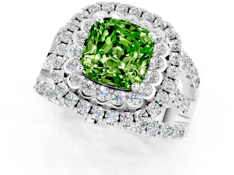 White gold Double Halo Cushion Cut Diamond Split Shank Pave Set Ring_1