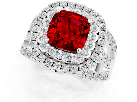 White gold Double Halo Cushion Cut Diamond Split Shank Pave Set Ring_1
