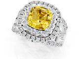 White gold Double Halo Cushion Cut Diamond Split Shank Pave Set Ring_1